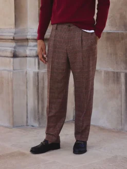 Tan/Red Slim Fit Wool Blend Check Suit Trousers