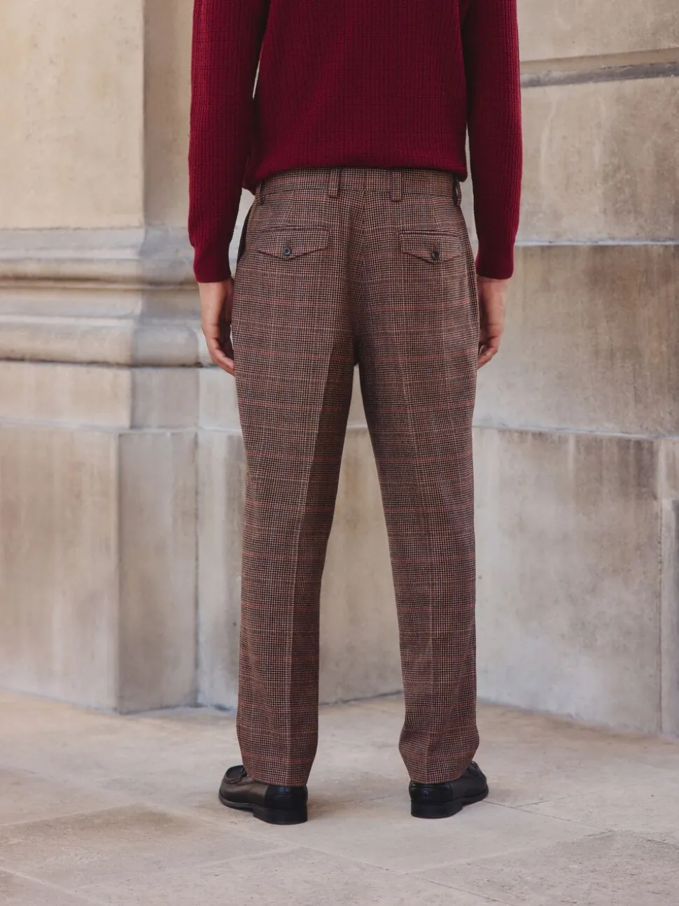 Tan/Red Slim Fit Wool Blend Check Suit Trousers