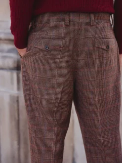 Tan/Red Slim Fit Wool Blend Check Suit Trousers