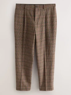 Tan/Red Slim Fit Wool Blend Check Suit Trousers