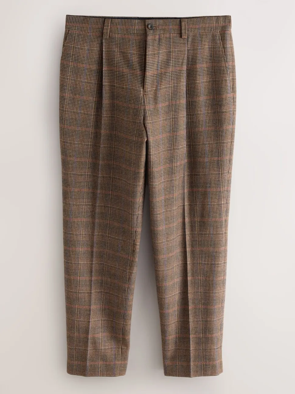 Tan/Red Slim Fit Wool Blend Check Suit Trousers