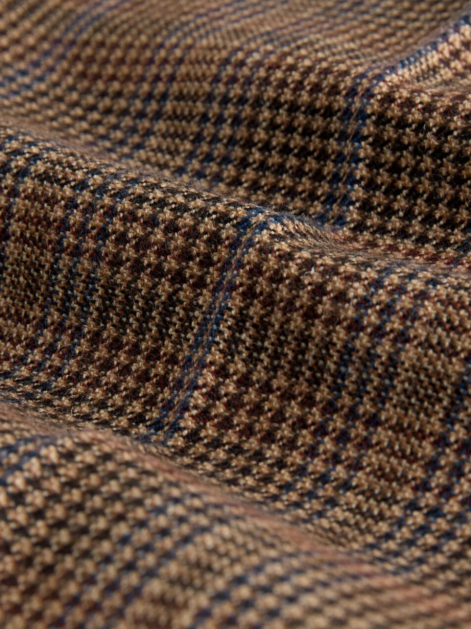 Tan/Red Slim Fit Wool Blend Check Suit Trousers