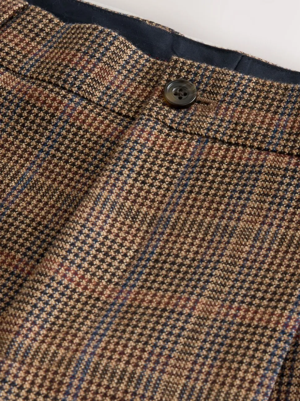 Tan/Red Slim Fit Wool Blend Check Suit Trousers