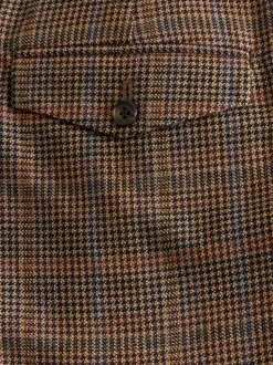 Tan/Red Slim Fit Wool Blend Check Suit Trousers