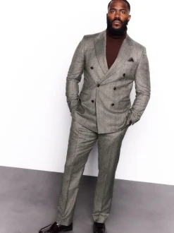 Taupe Brown Double Breasted Signature Marzotto 100% Italian Wool Herringbone Suit Jacket