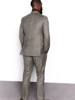 Taupe Brown Double Breasted Signature Marzotto 100% Italian Wool Herringbone Suit Jacket