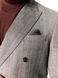 Taupe Brown Double Breasted Signature Marzotto 100% Italian Wool Herringbone Suit Jacket