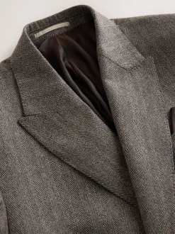 Taupe Brown Double Breasted Signature Marzotto 100% Italian Wool Herringbone Suit Jacket