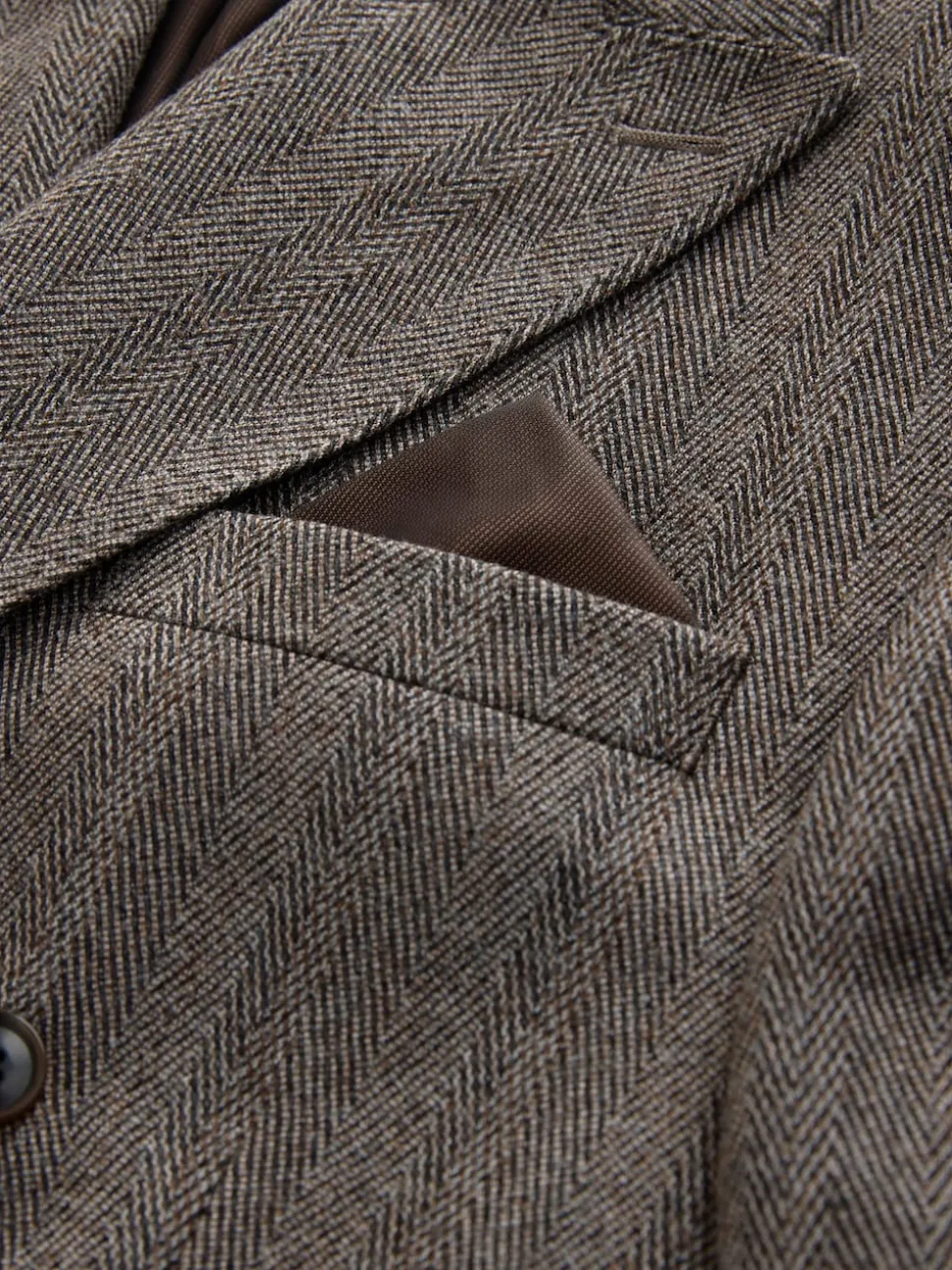 Taupe Brown Double Breasted Signature Marzotto 100% Italian Wool Herringbone Suit Jacket