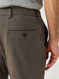 Taupe Brown Muscle Fit Elasticated Waist Motionflex Stretch Smart Trousers