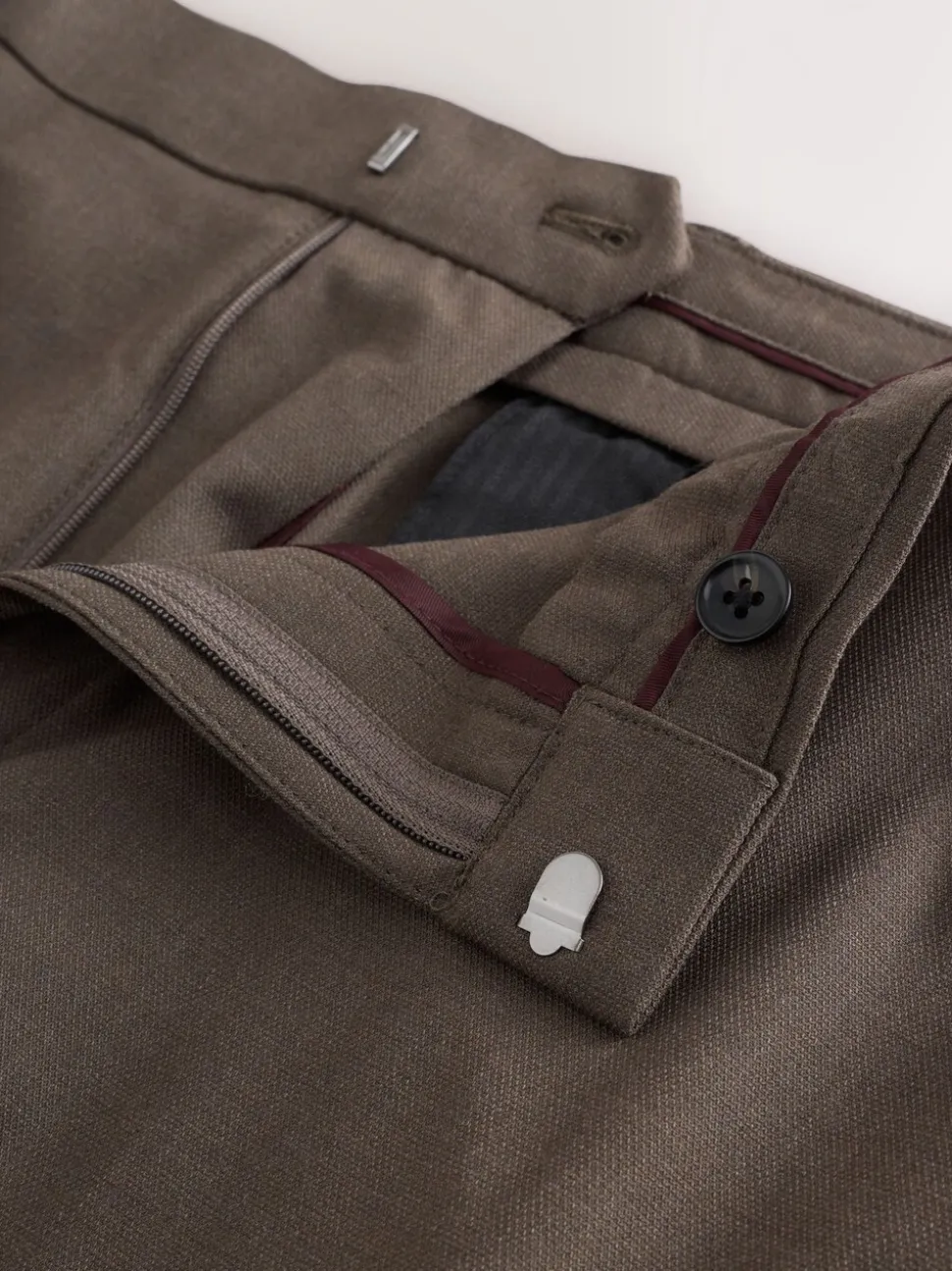 Taupe Brown Muscle Fit Elasticated Waist Motionflex Stretch Smart Trousers