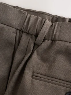 Taupe Brown Muscle Fit Elasticated Waist Motionflex Stretch Smart Trousers