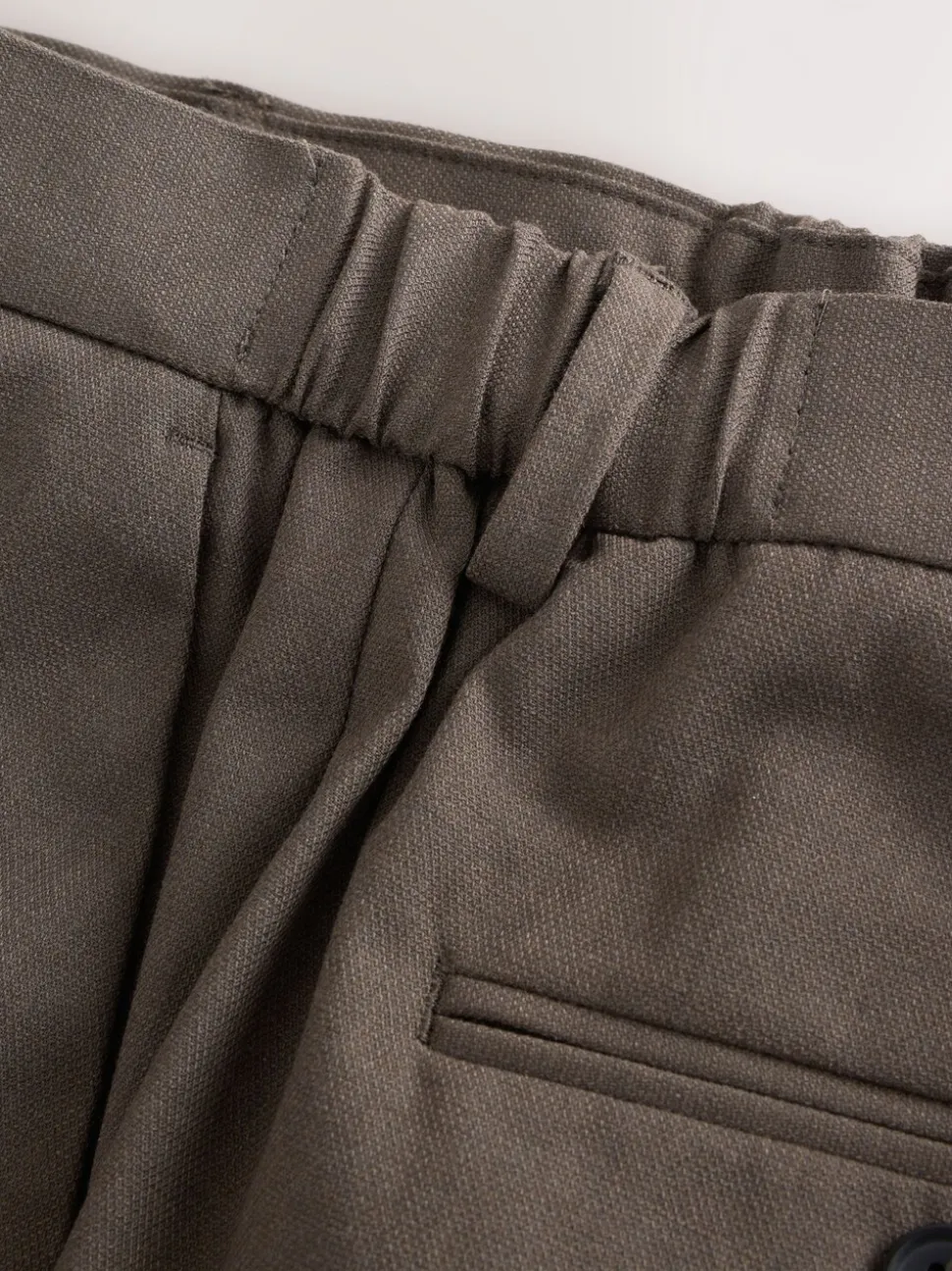 Taupe Brown Muscle Fit Elasticated Waist Motionflex Stretch Smart Trousers