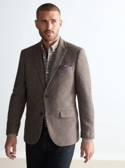 Taupe Brown Regular Fit Signature Wool Blend Herringbone Nova Fides Blazer