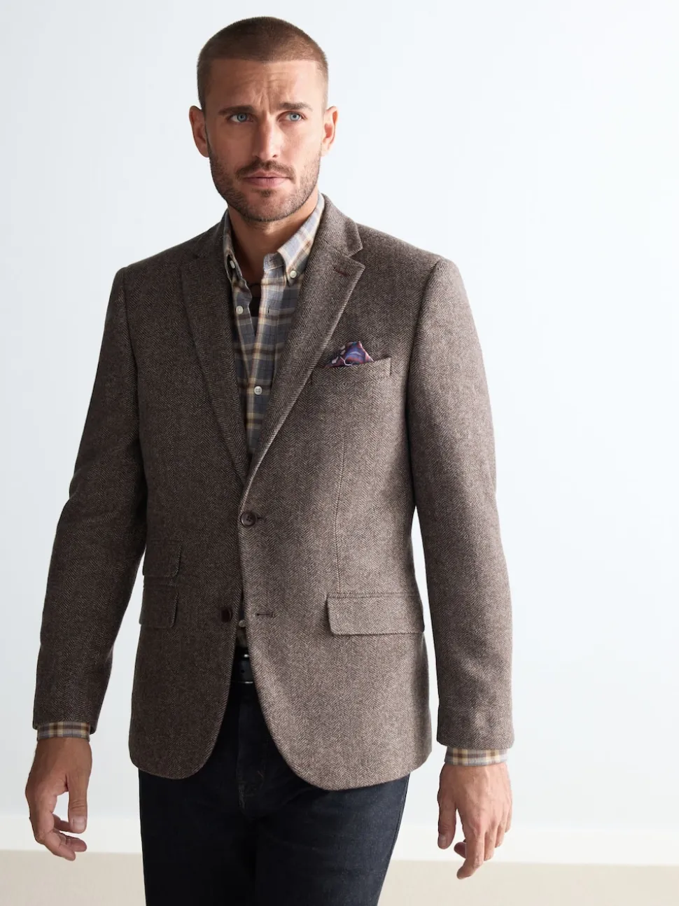 Taupe Brown Regular Fit Signature Wool Blend Herringbone Nova Fides Blazer