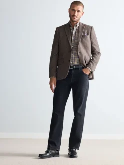 Taupe Brown Regular Fit Signature Wool Blend Herringbone Nova Fides Blazer