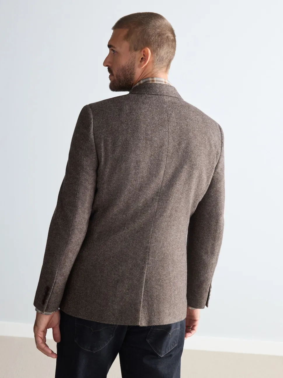 Taupe Brown Regular Fit Signature Wool Blend Herringbone Nova Fides Blazer