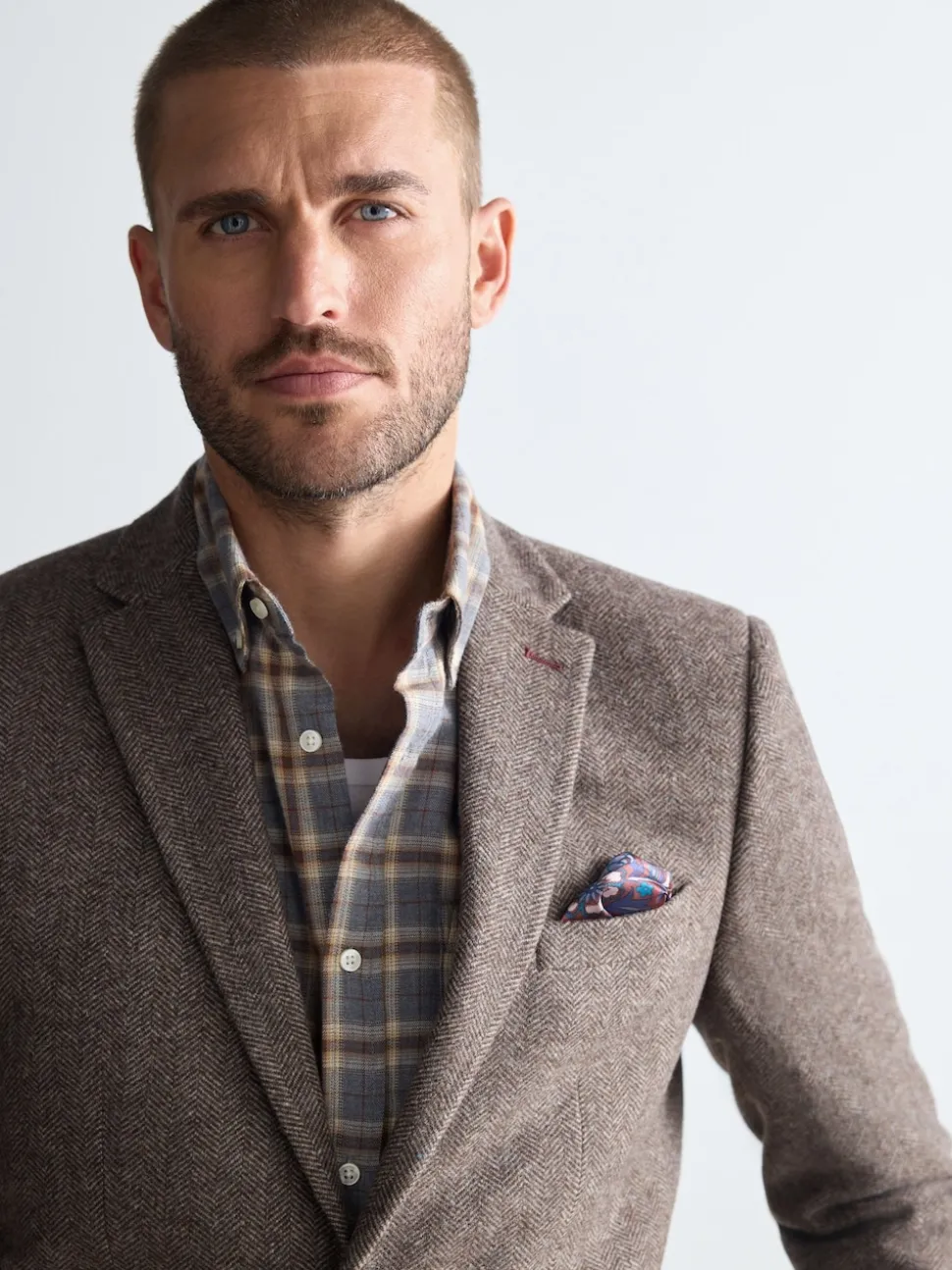 Taupe Brown Regular Fit Signature Wool Blend Herringbone Nova Fides Blazer