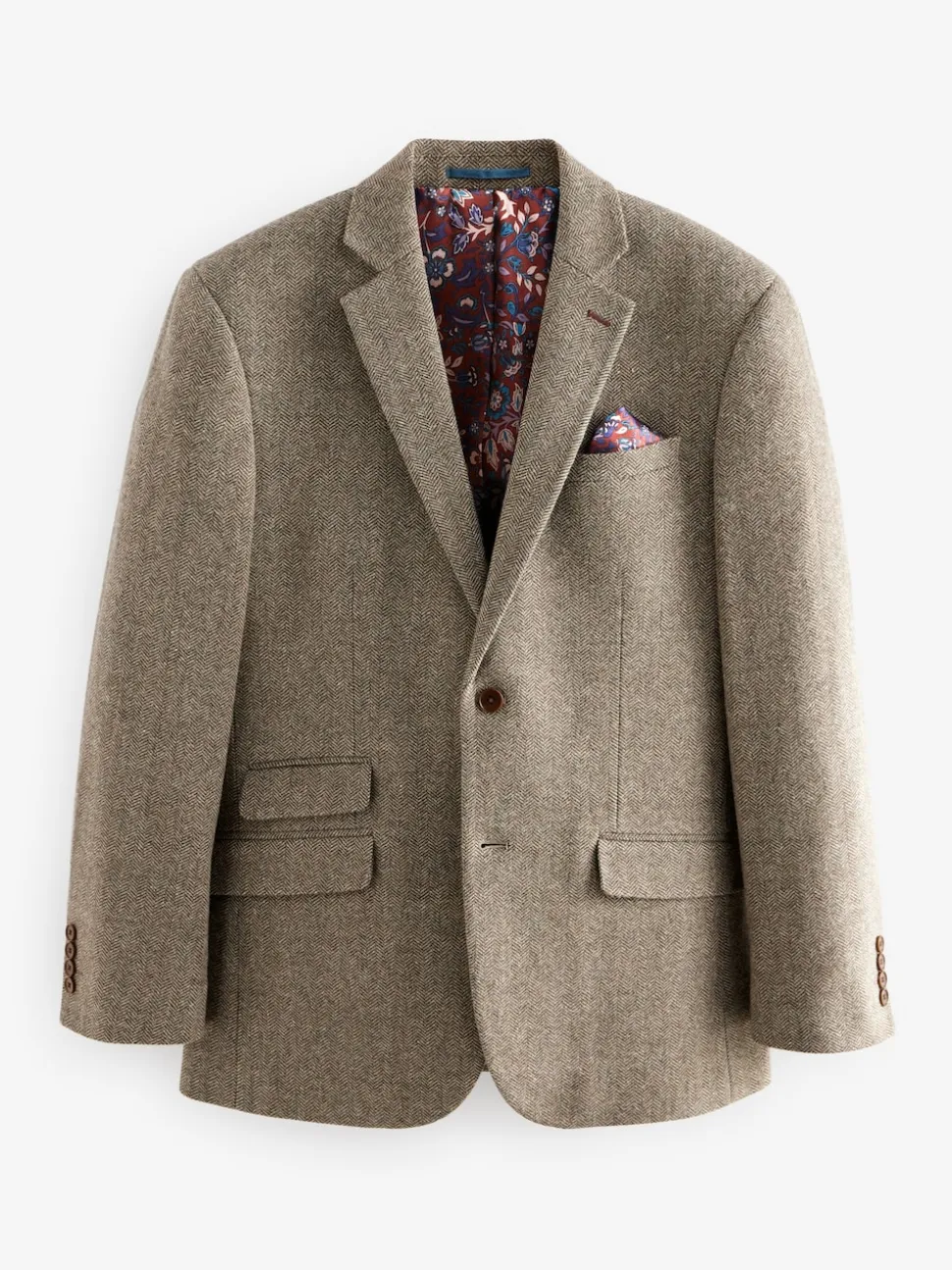 Taupe Brown Regular Fit Signature Wool Blend Herringbone Nova Fides Blazer