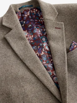 Taupe Brown Regular Fit Signature Wool Blend Herringbone Nova Fides Blazer