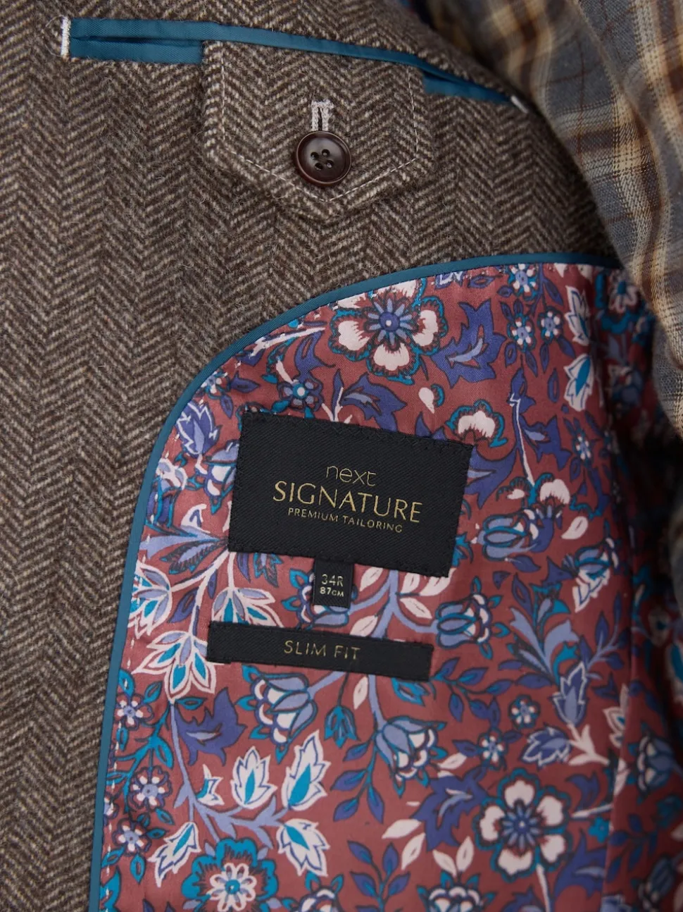 Taupe Brown Regular Fit Signature Wool Blend Herringbone Nova Fides Blazer