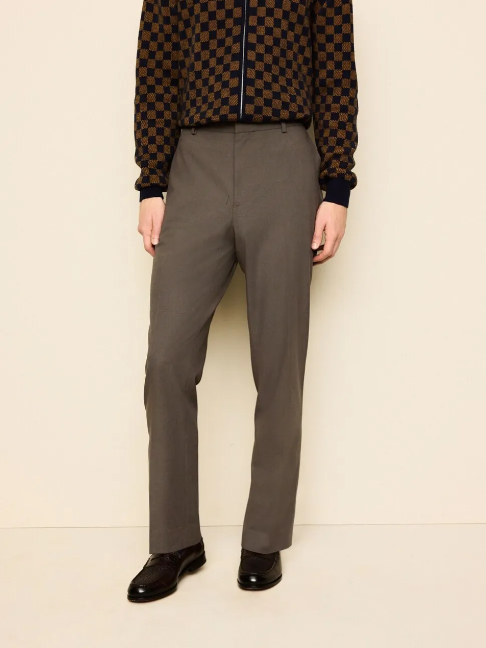 Taupe Brown Slim Fit Elasticated Waist Motionflex Stretch Smart Trousers