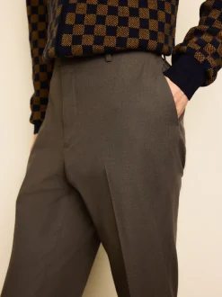 Taupe Brown Slim Fit Elasticated Waist Motionflex Stretch Smart Trousers