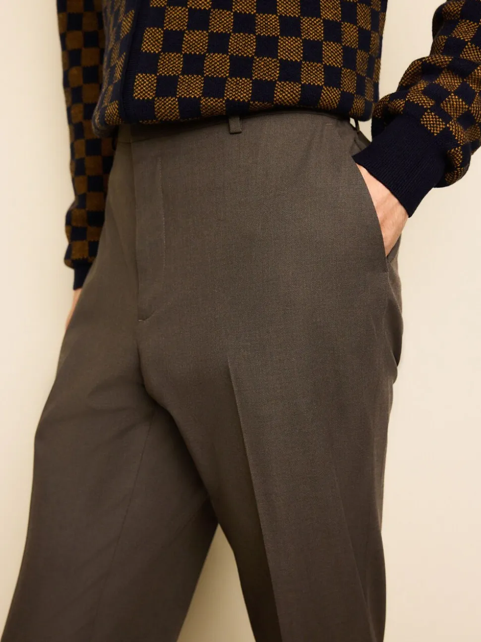 Taupe Brown Slim Fit Elasticated Waist Motionflex Stretch Smart Trousers