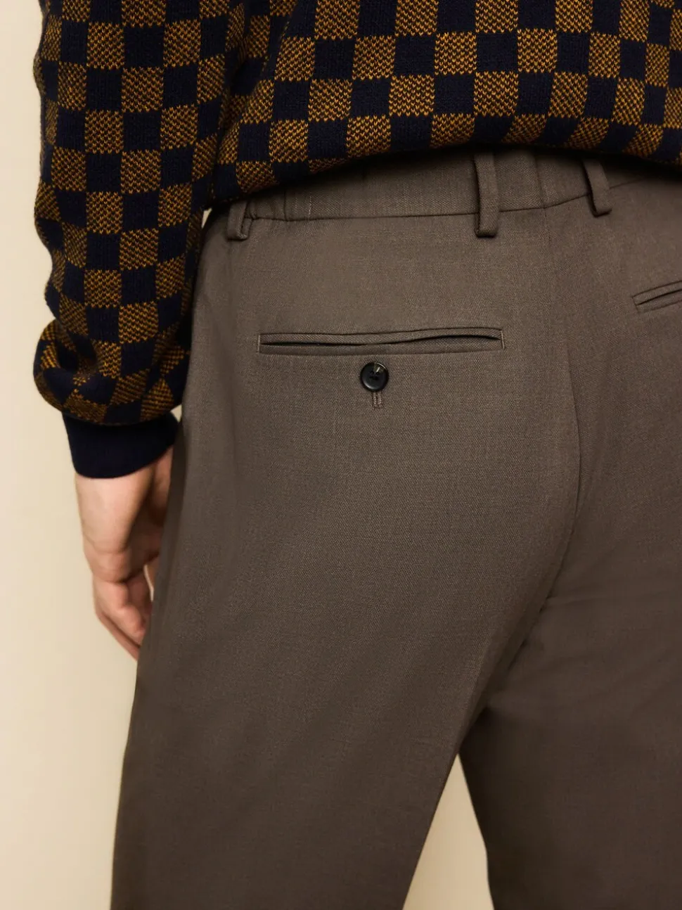 Taupe Brown Slim Fit Elasticated Waist Motionflex Stretch Smart Trousers
