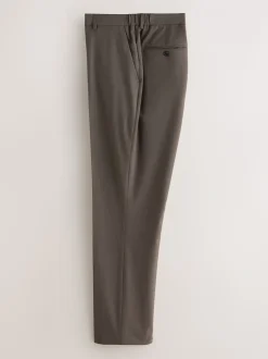 Taupe Brown Slim Fit Elasticated Waist Motionflex Stretch Smart Trousers