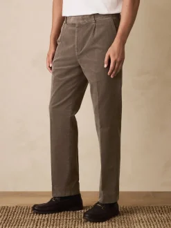 Taupe Brown Straight Fit Smart Cotton Rich Cord Trousers
