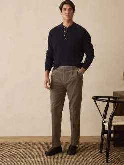 Taupe Brown Straight Fit Smart Cotton Rich Cord Trousers