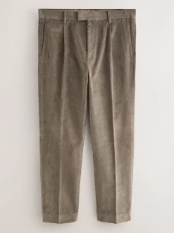 Taupe Brown Straight Fit Smart Cotton Rich Cord Trousers