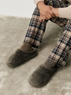 Taupe Faux Fur Mule Slippers