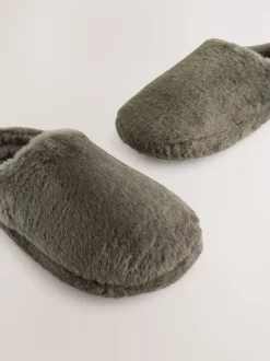 Taupe Faux Fur Mule Slippers