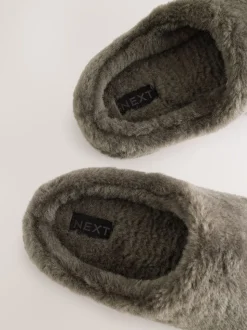 Taupe Faux Fur Mule Slippers