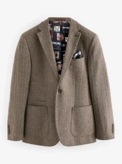 Taupe Regular Fit Wool Rich Herringbone Blazer