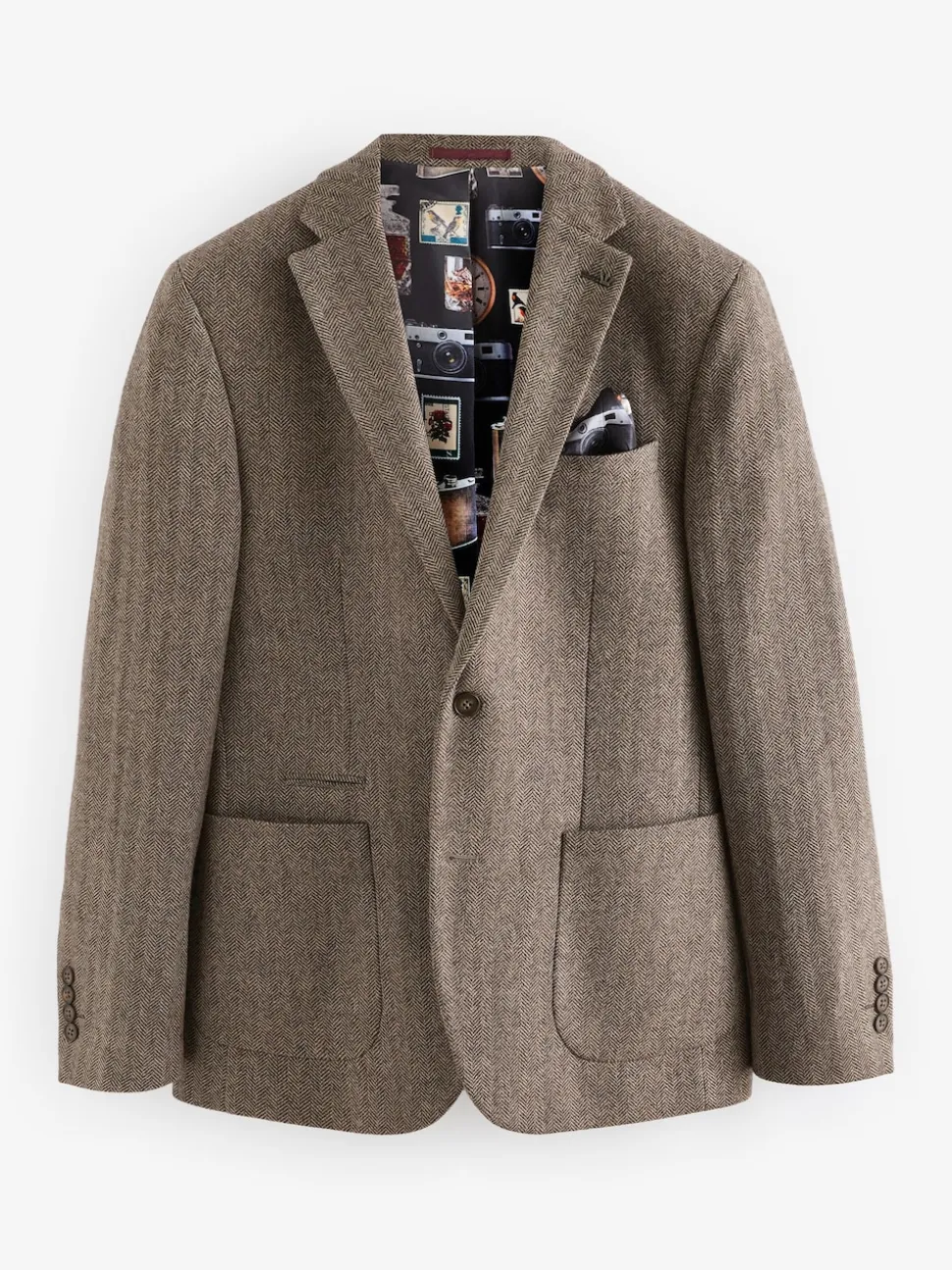 Taupe Regular Fit Wool Rich Herringbone Blazer