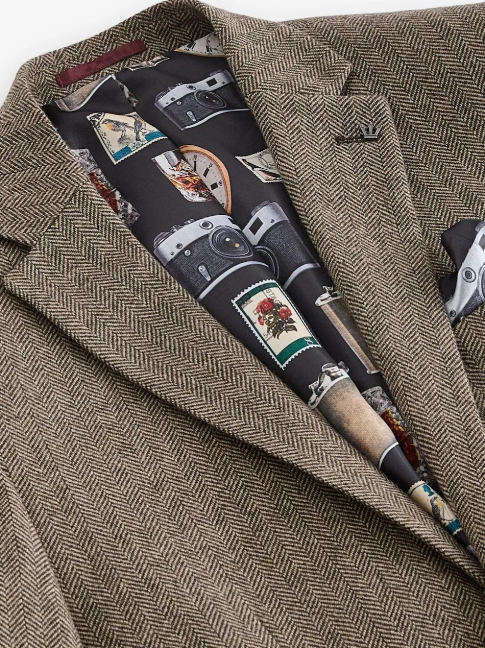 Taupe Regular Fit Wool Rich Herringbone Blazer