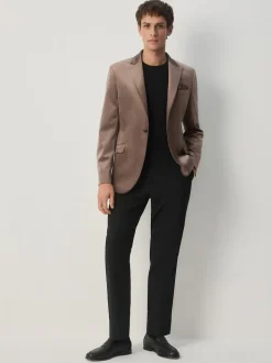 Taupe Slim Fit Self Lapel Velvet Blazer