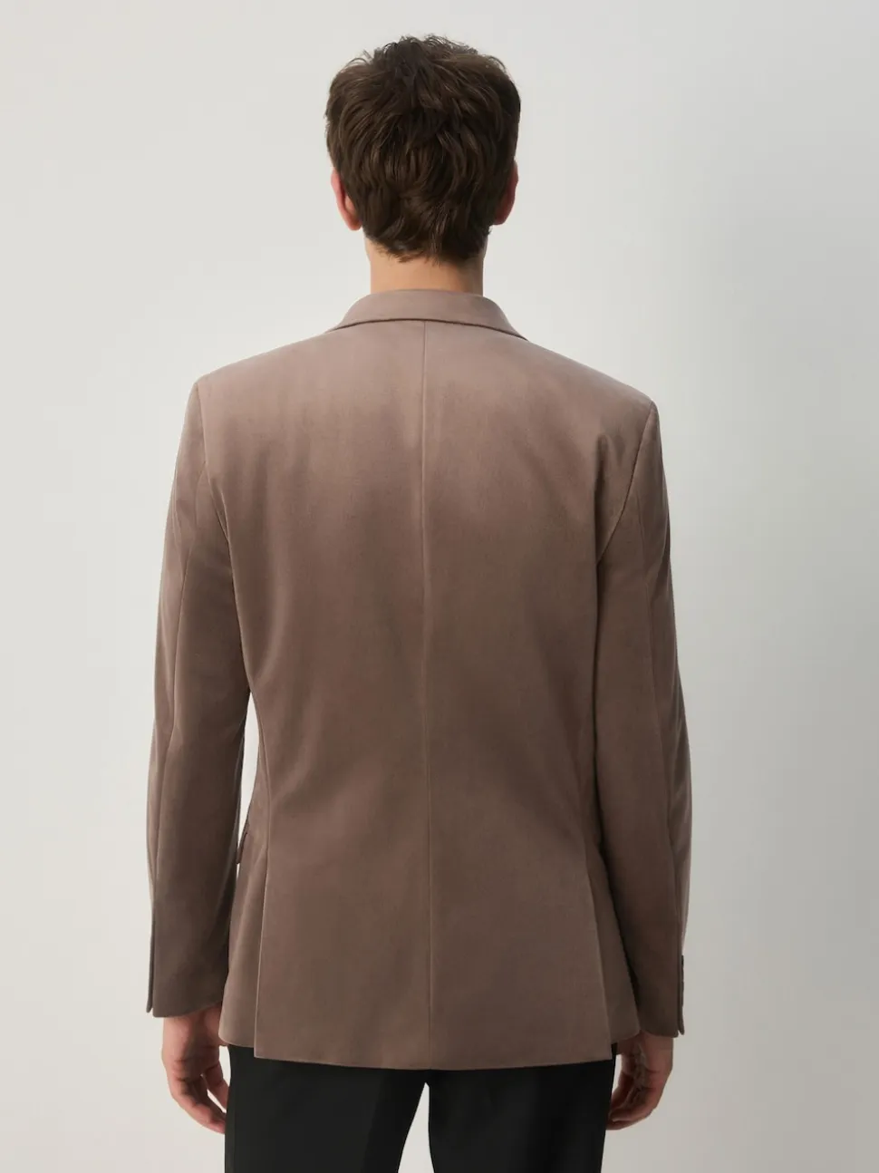 Taupe Slim Fit Self Lapel Velvet Blazer