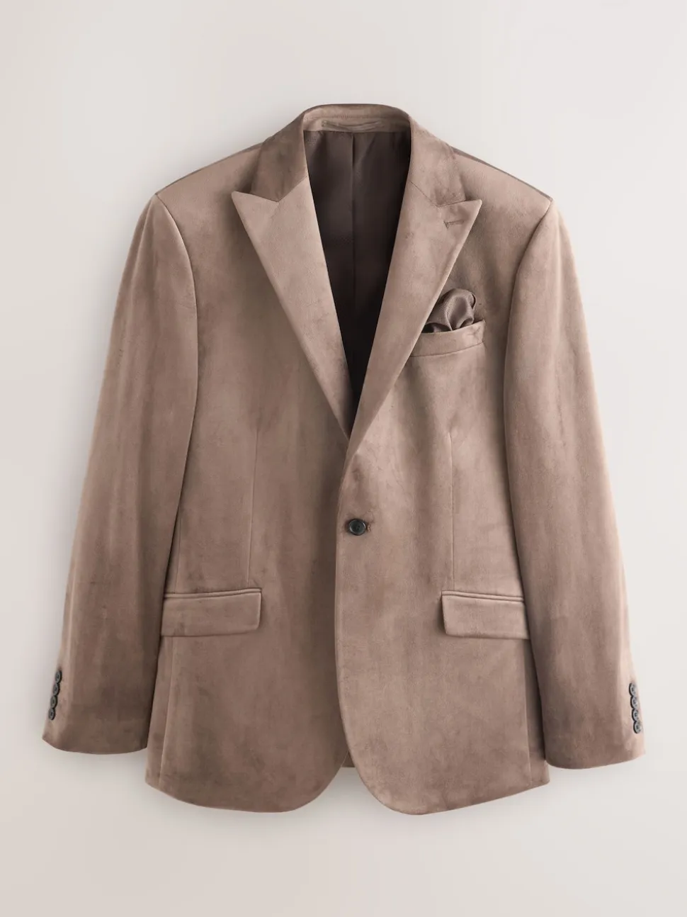 Taupe Slim Fit Self Lapel Velvet Blazer