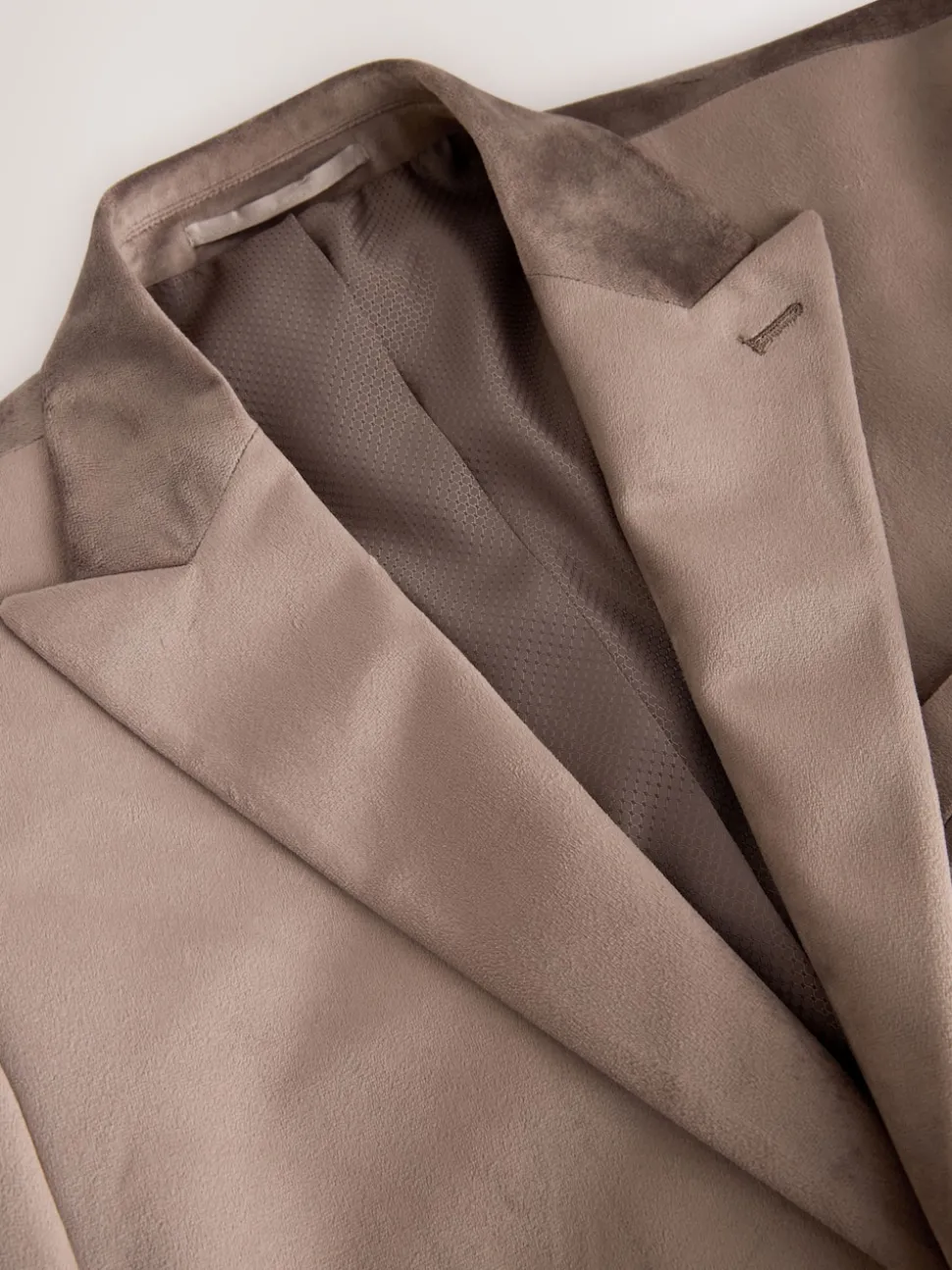 Taupe Slim Fit Self Lapel Velvet Blazer