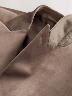 Taupe Slim Fit Self Lapel Velvet Blazer