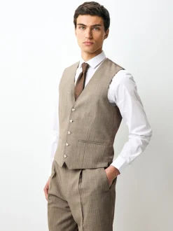 Taupe Striped Herringbone Suit Waistcoat