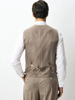 Taupe Striped Herringbone Suit Waistcoat