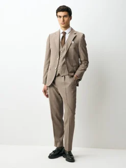 Taupe Striped Herringbone Suit Waistcoat