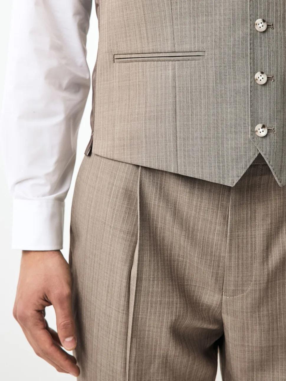 Taupe Striped Herringbone Suit Waistcoat