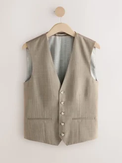 Taupe Striped Herringbone Suit Waistcoat