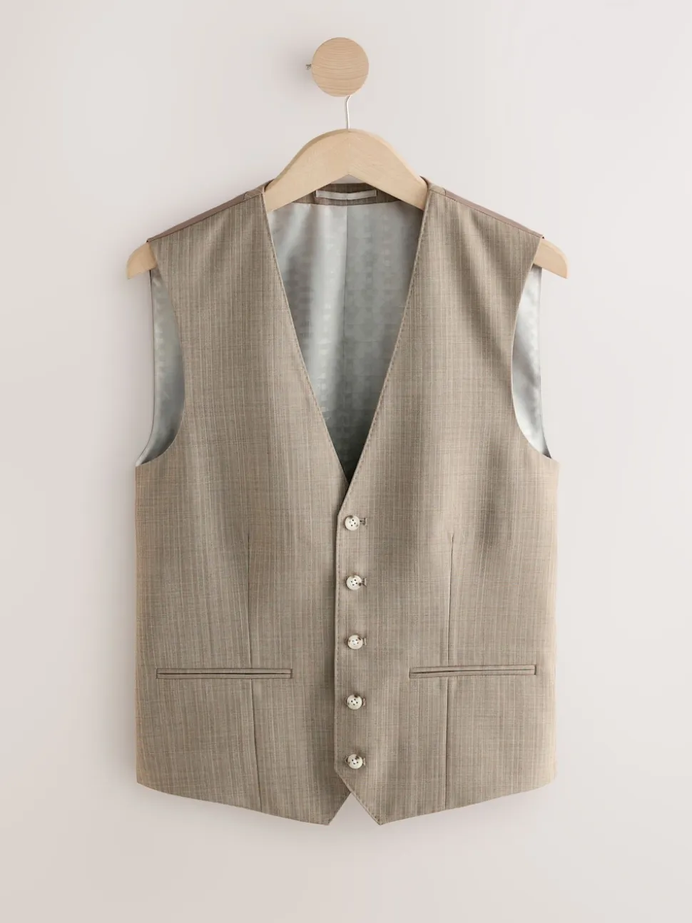 Taupe Striped Herringbone Suit Waistcoat
